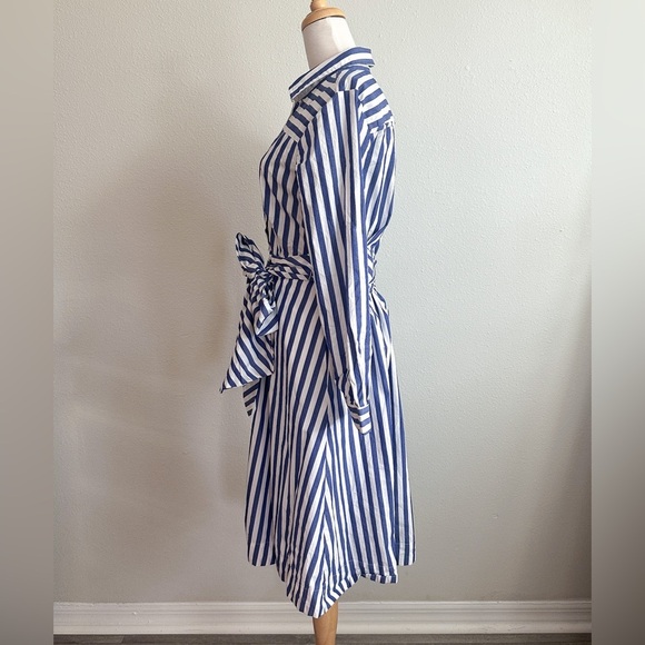 J. Crew Blue & White Striped Long-Sleeve Button-Down Shirtdress | Size 8 - Picture 5 of 6